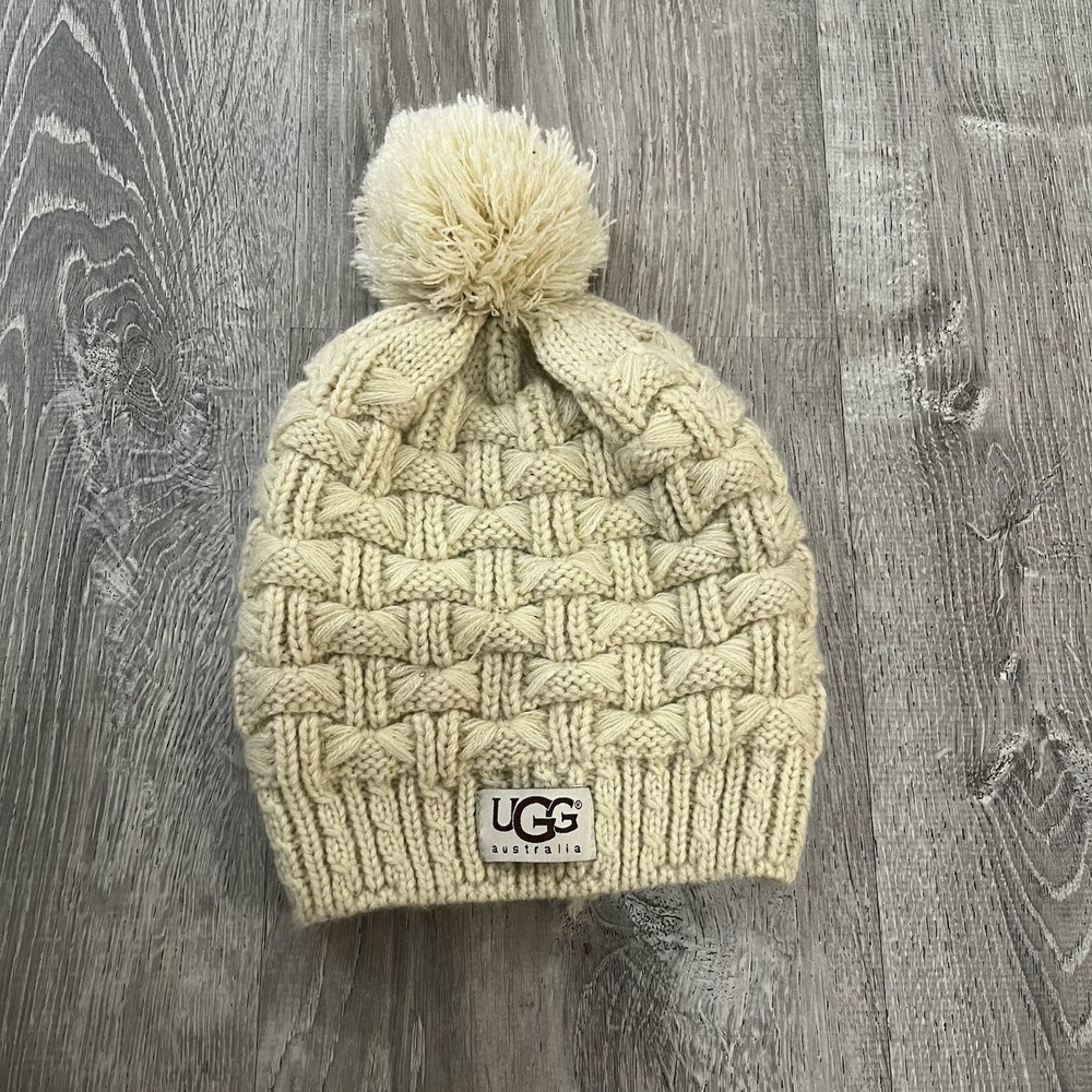 UGG Beige Winter Beanie Hat PomPom